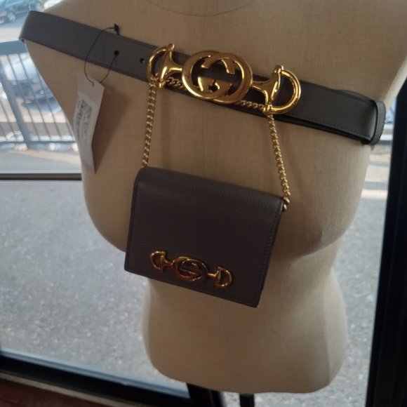 Gucci Zumi Gray Cardholder Wallet with Chain & Gucci Zumi Leather Belt size 90 - Picture 2 of 15
